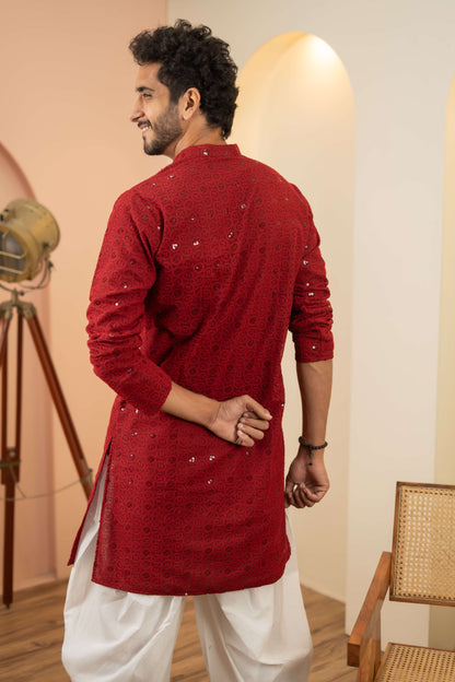 The Maroon Chikan Kari Long Kurta