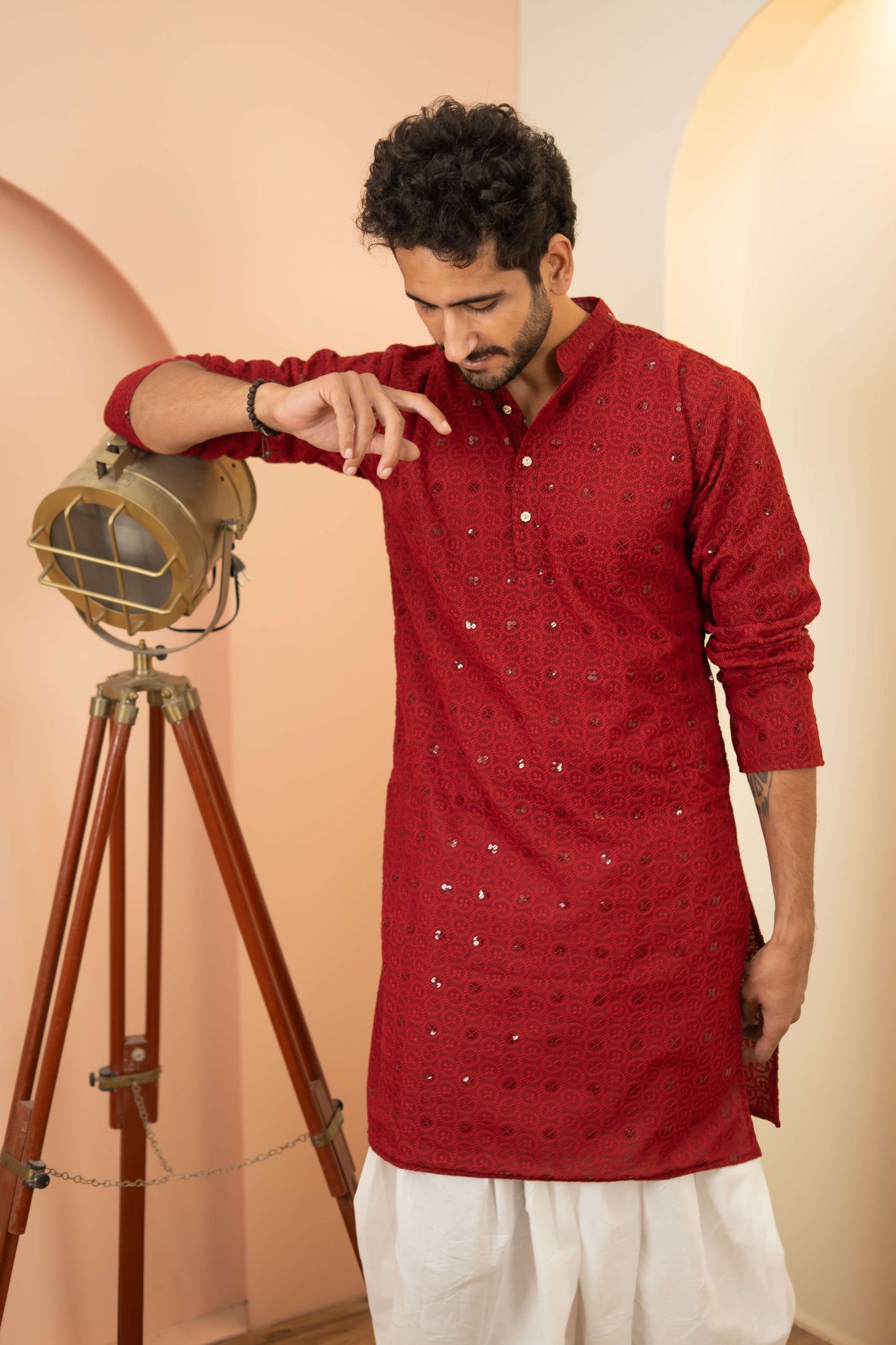 The Maroon Chikan Kari Long Kurta