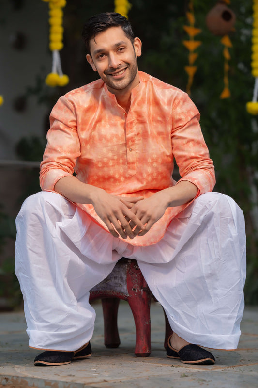 pink long kurta with butti print