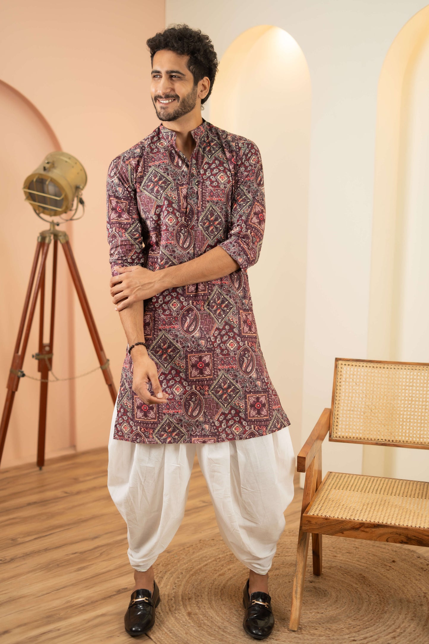 The Ruby Purple Long Kurta With Tribal Foil Print