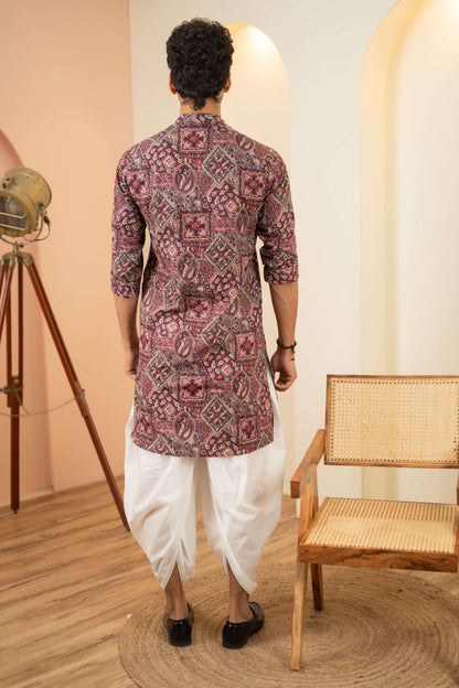 The Ruby Purple Long Kurta With Tribal Foil Print