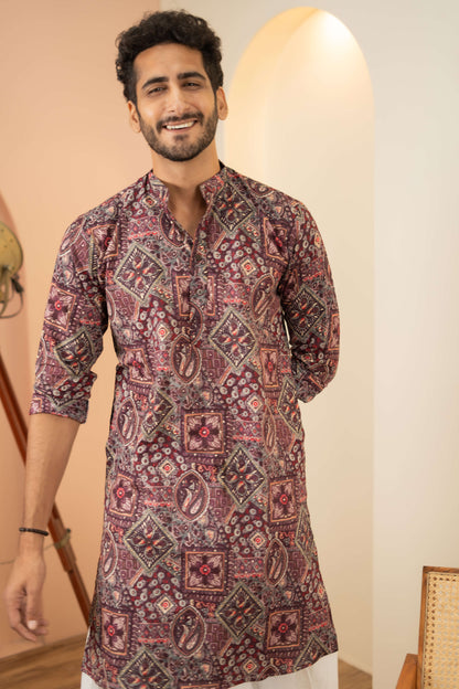 The Ruby Purple Long Kurta With Tribal Foil Print