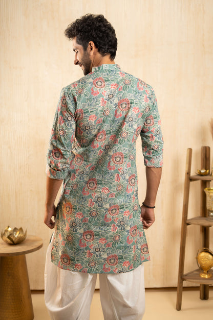 The Paris Green Foil Work Long Kurta with All Over Floral Print