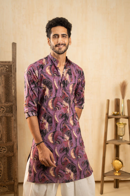 The Purple Long Kurta With Funky Tribal Print