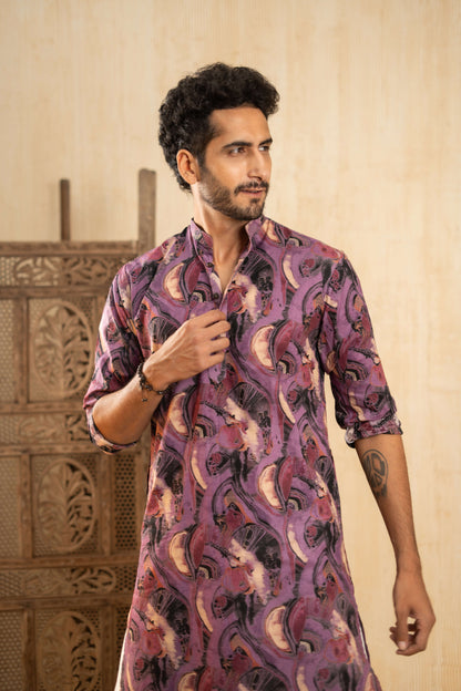 The Purple Long Kurta With Funky Tribal Print