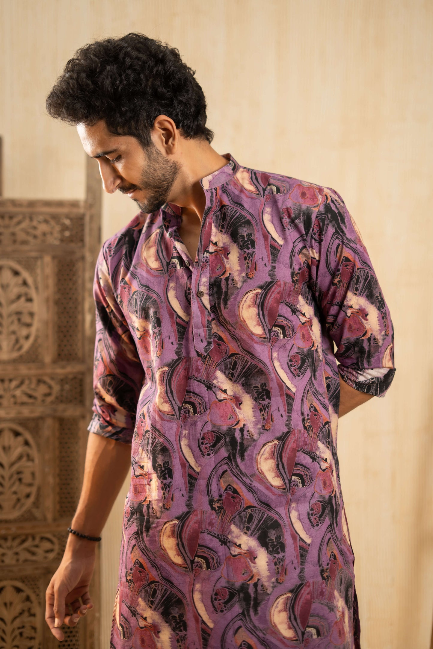 The Purple Long Kurta With Funky Tribal Print