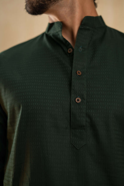 The Forest Green Long Kurta With Textured Self Work