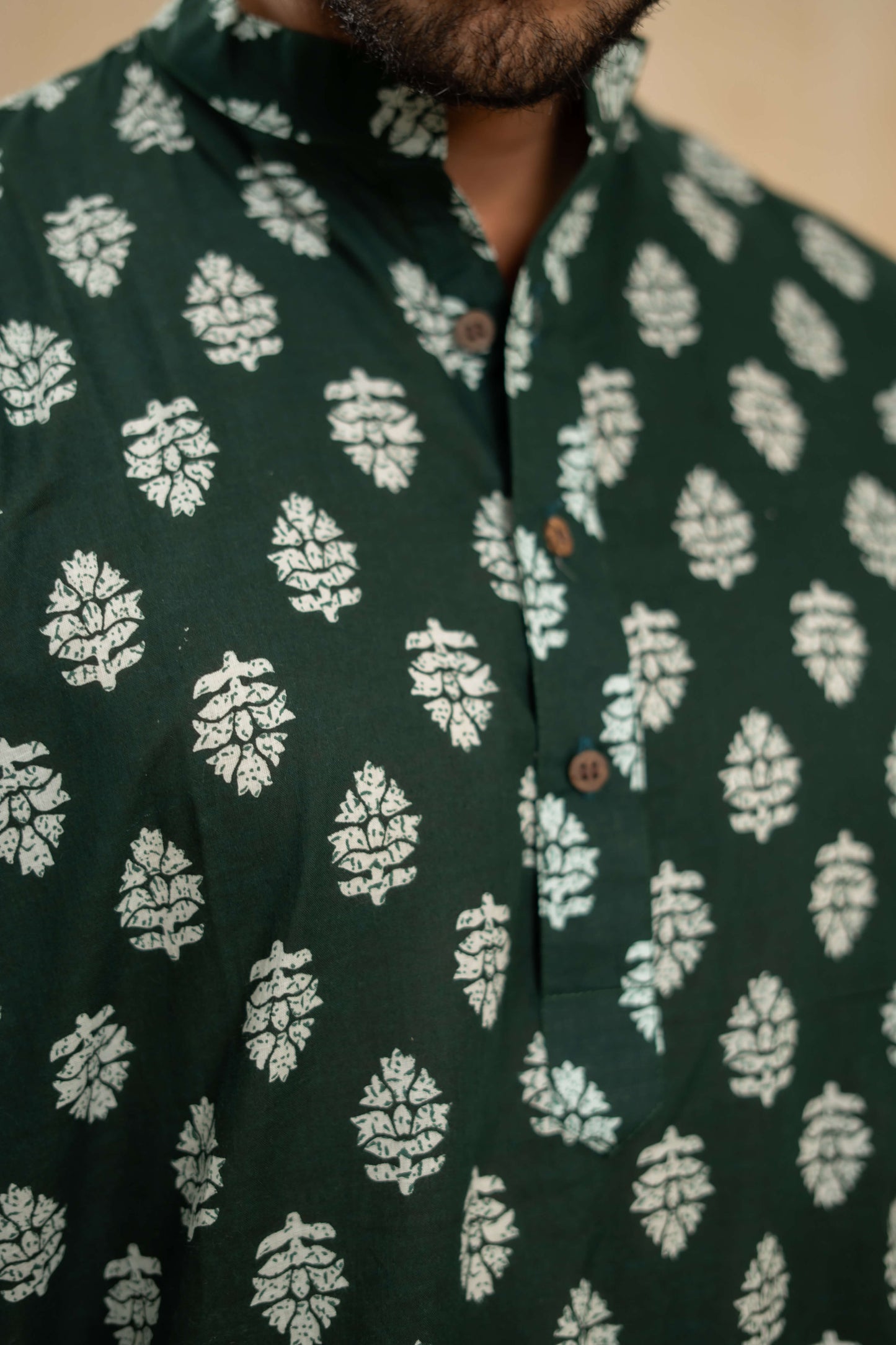 The Dark Green Long Kurta With White Flower Print