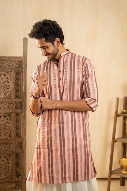 The Flamingo Pink Long Kurta With Black Stripe Print