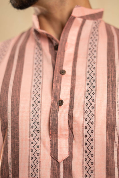 The Flamingo Pink Long Kurta With Black Stripe Print