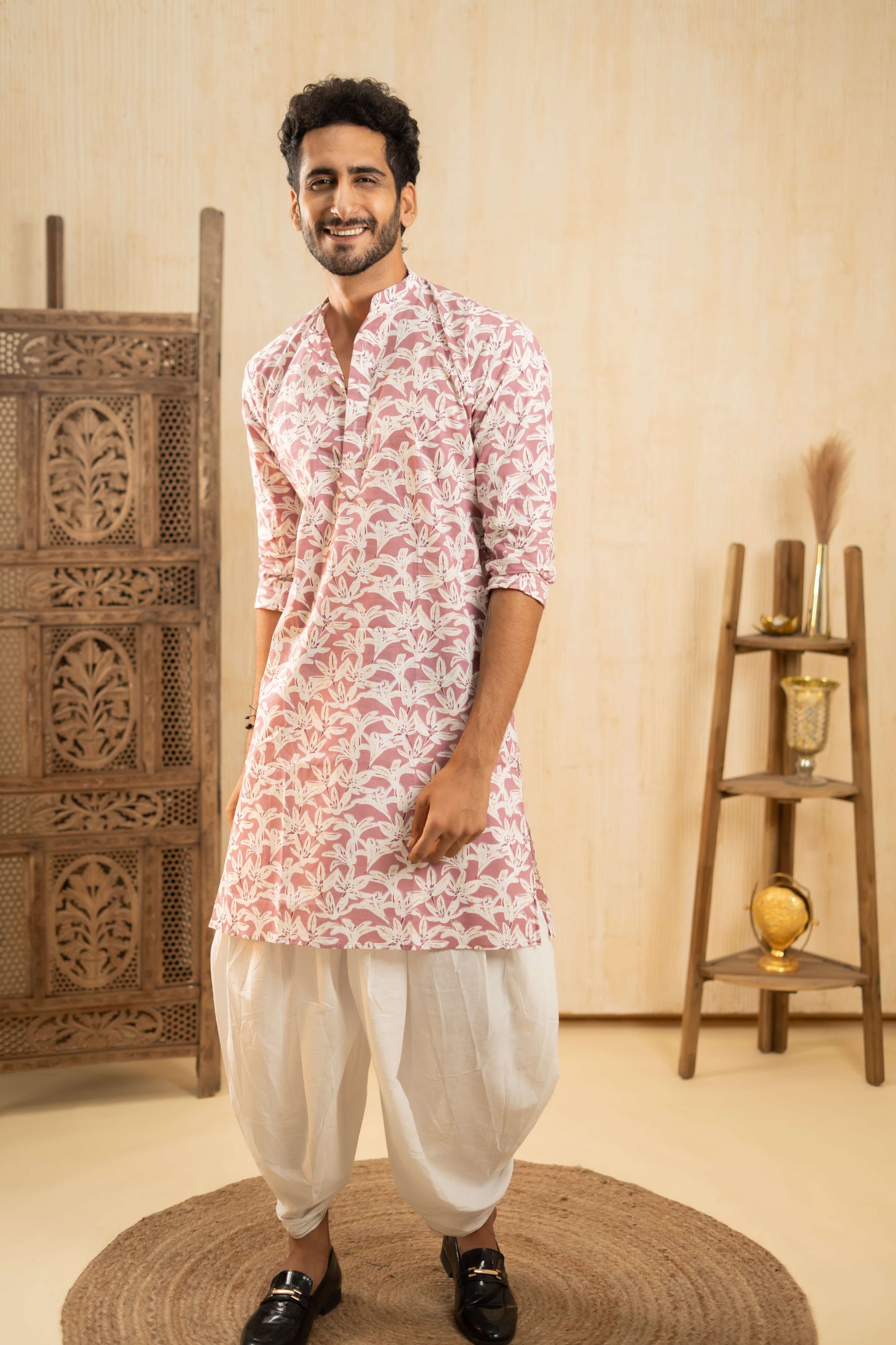 The Light Plum Long Kurta With White Floral Print