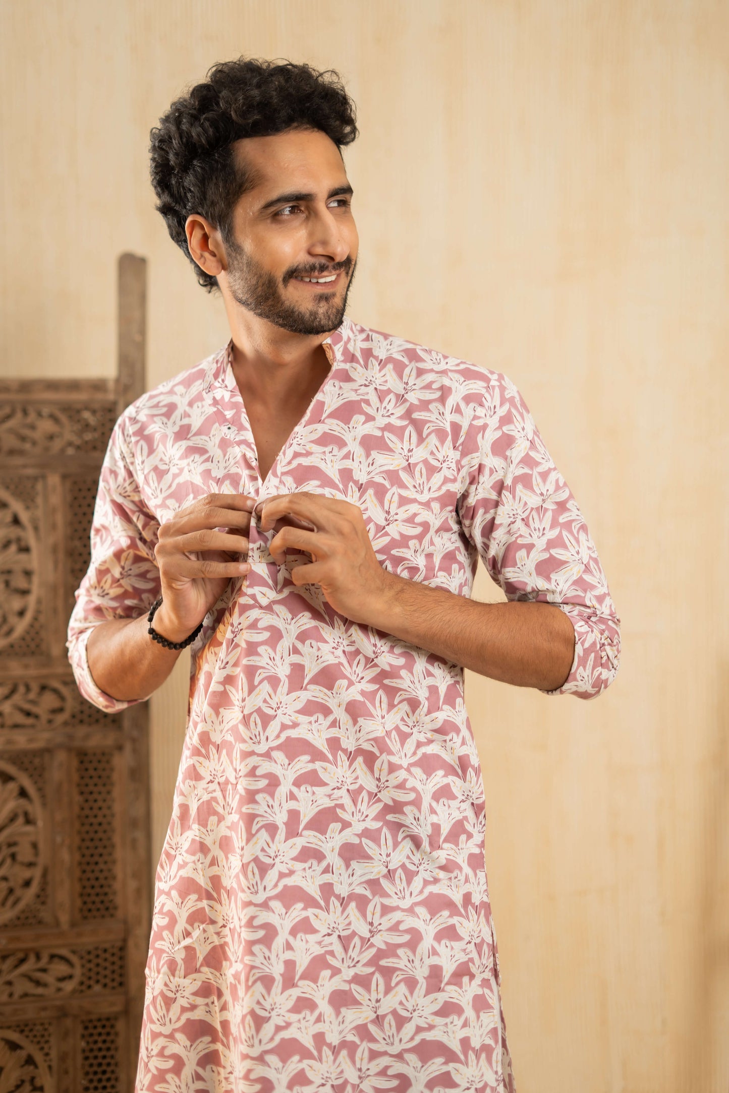 The Light Plum Long Kurta With White Floral Print