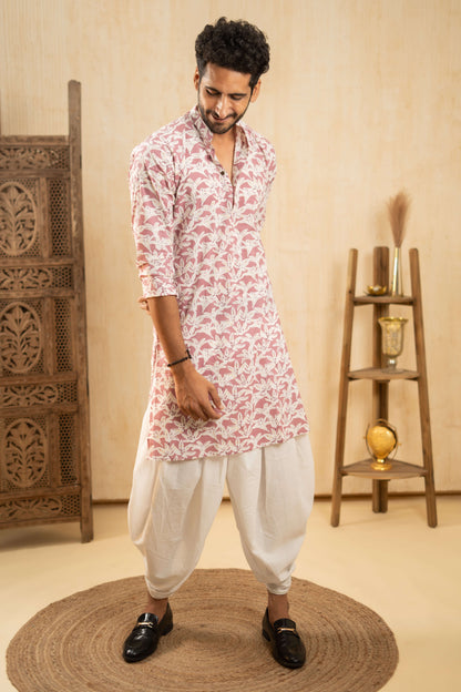 The Light Plum Long Kurta With White Floral Print