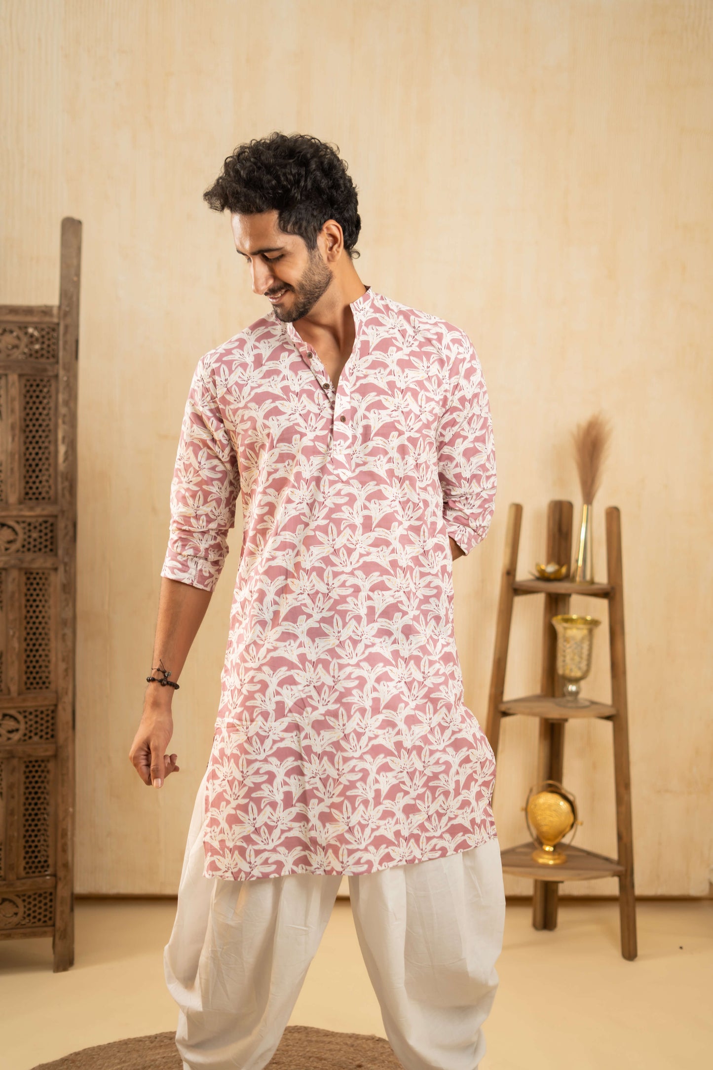 The Light Plum Long Kurta With White Floral Print