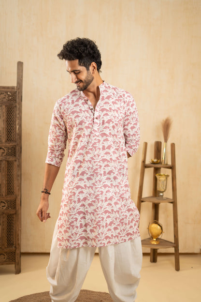 The Light Plum Long Kurta With White Floral Print