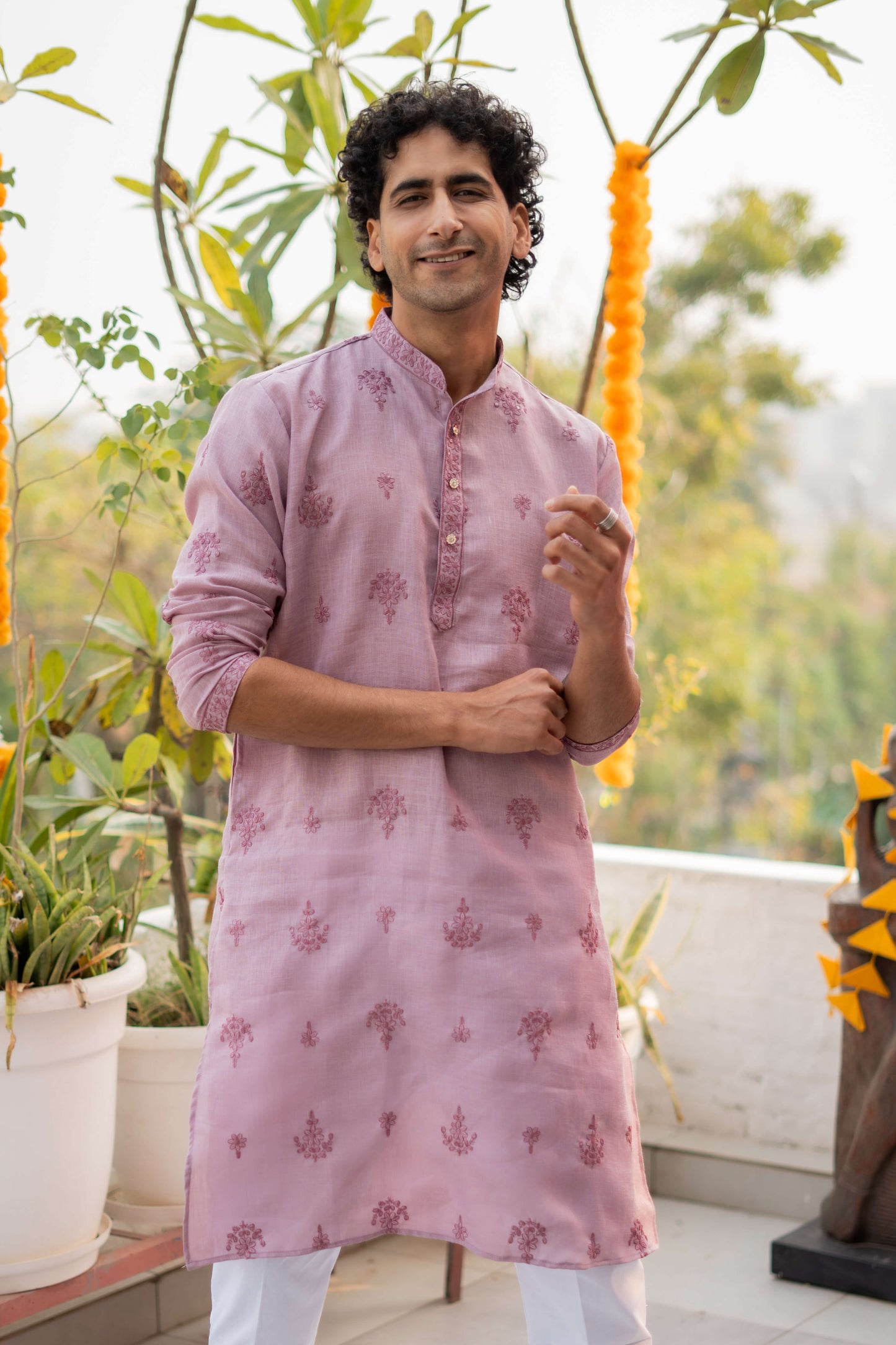 The Charm Pink Long Kurta With Floral Embroidery and Sequins Work