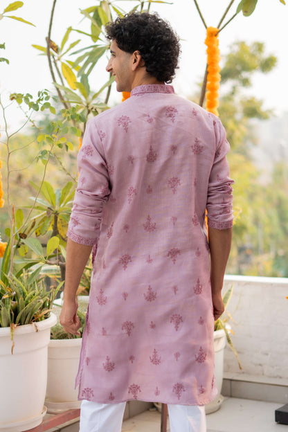 The Charm Pink Long Kurta With Floral Embroidery and Sequins Work