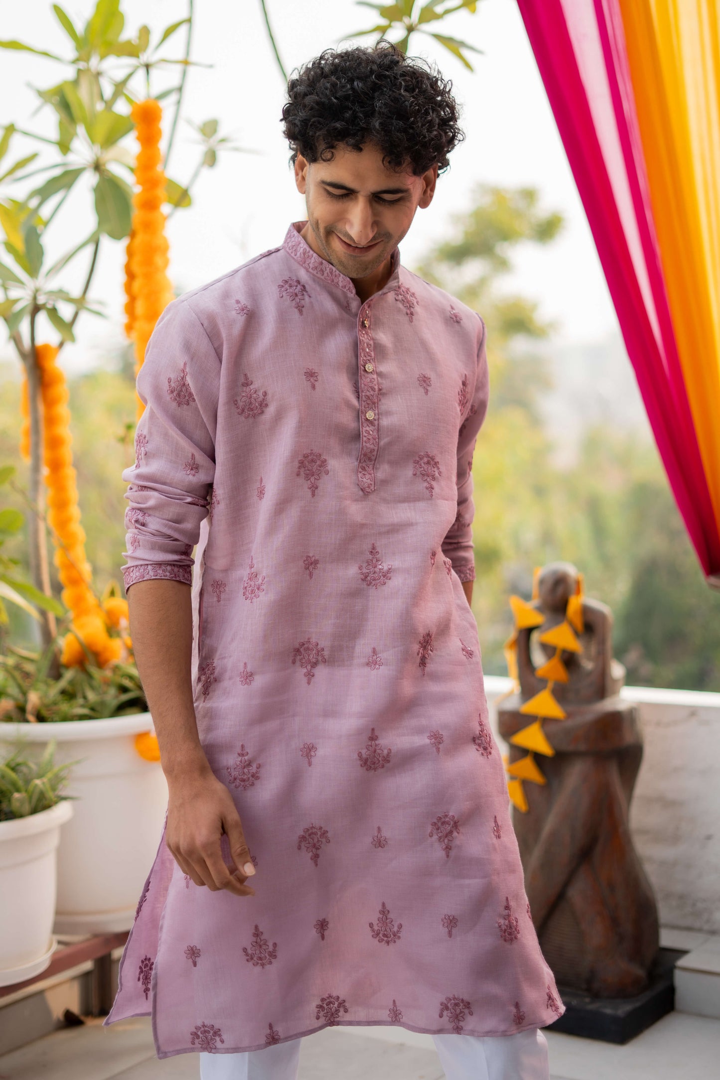 The Charm Pink Long Kurta With Floral Embroidery and Sequins Work