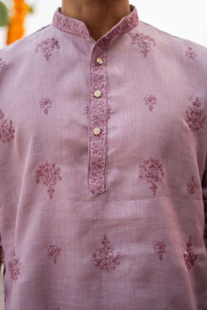 The Charm Pink Long Kurta With Floral Embroidery and Sequins Work