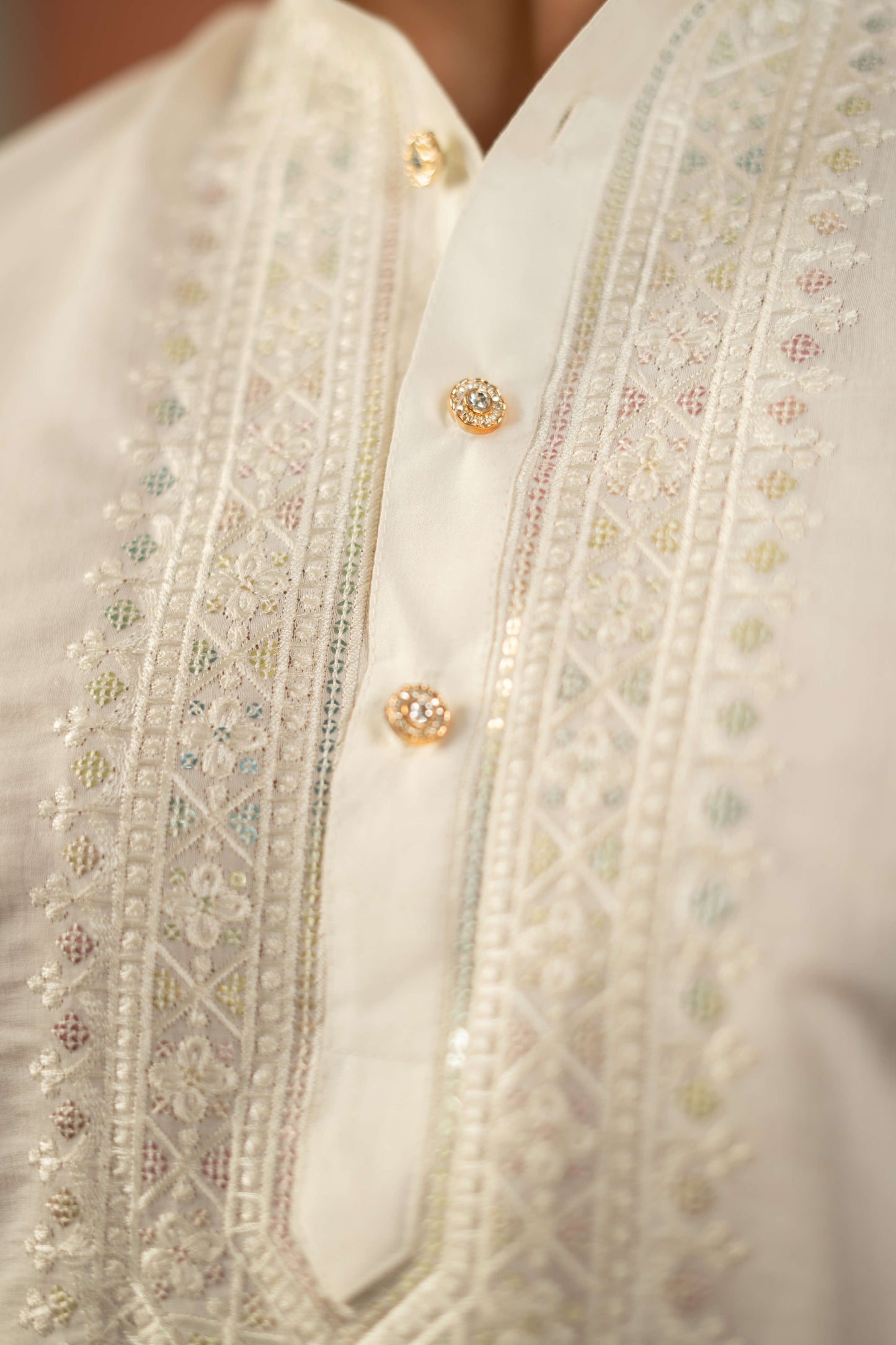 The White Long Kurta with Classic Embroidery and Sequins Work