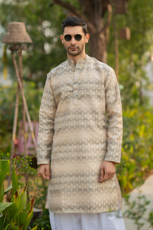 The Chrome and Silver Grey Long Kurta with Self Butti Work