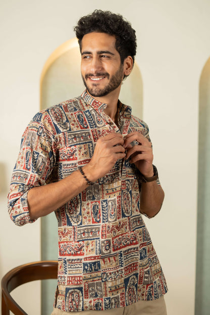 The Multicolor Patchwork Short Kurta With Kantha Work