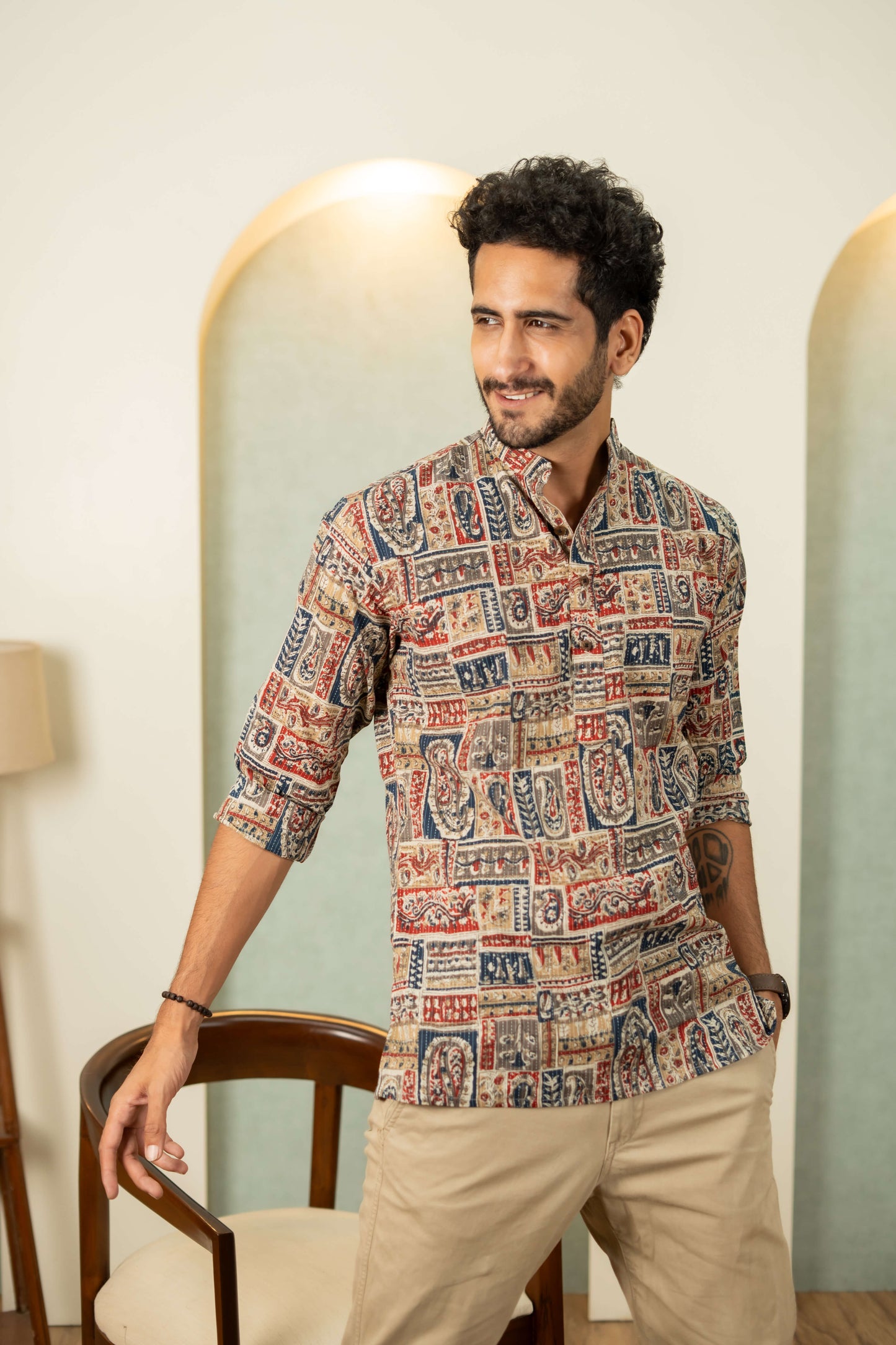 The Multicolor Patchwork Short Kurta With Kantha Work