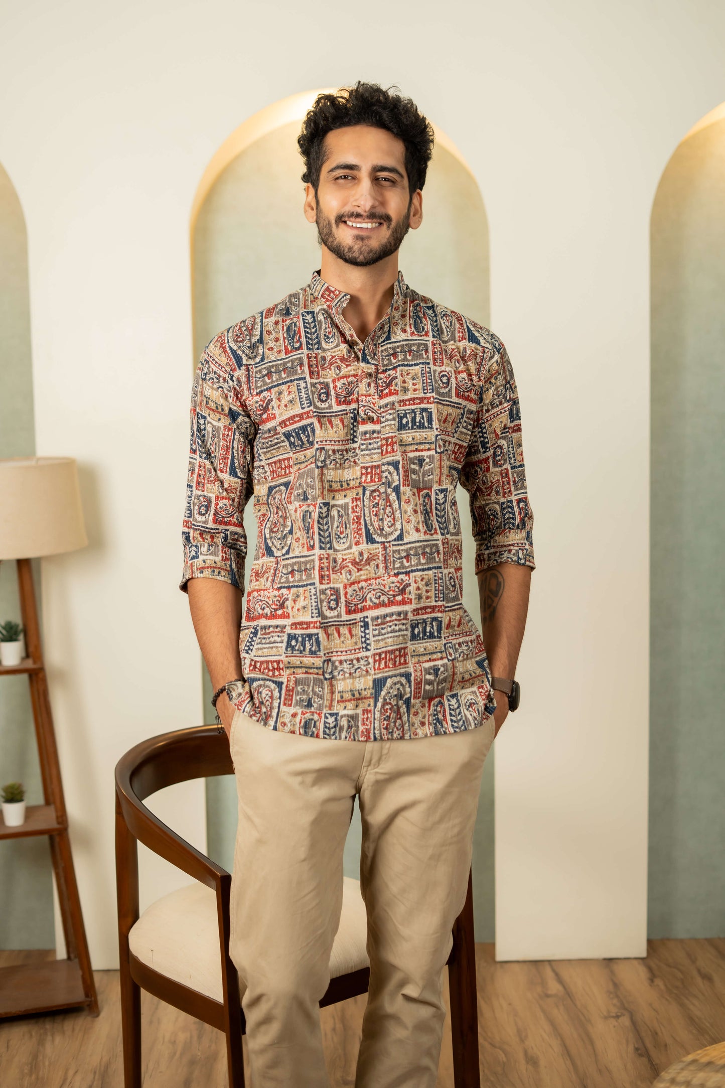 The Multicolor Patchwork Short Kurta With Kantha Work