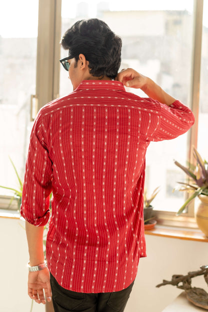 The Maroon Shirt With Striped Self Work