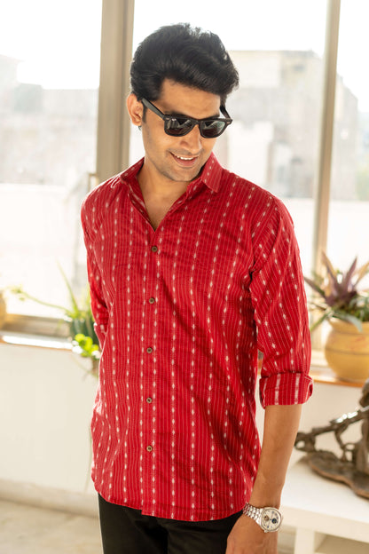 The Maroon Shirt With Striped Self Work