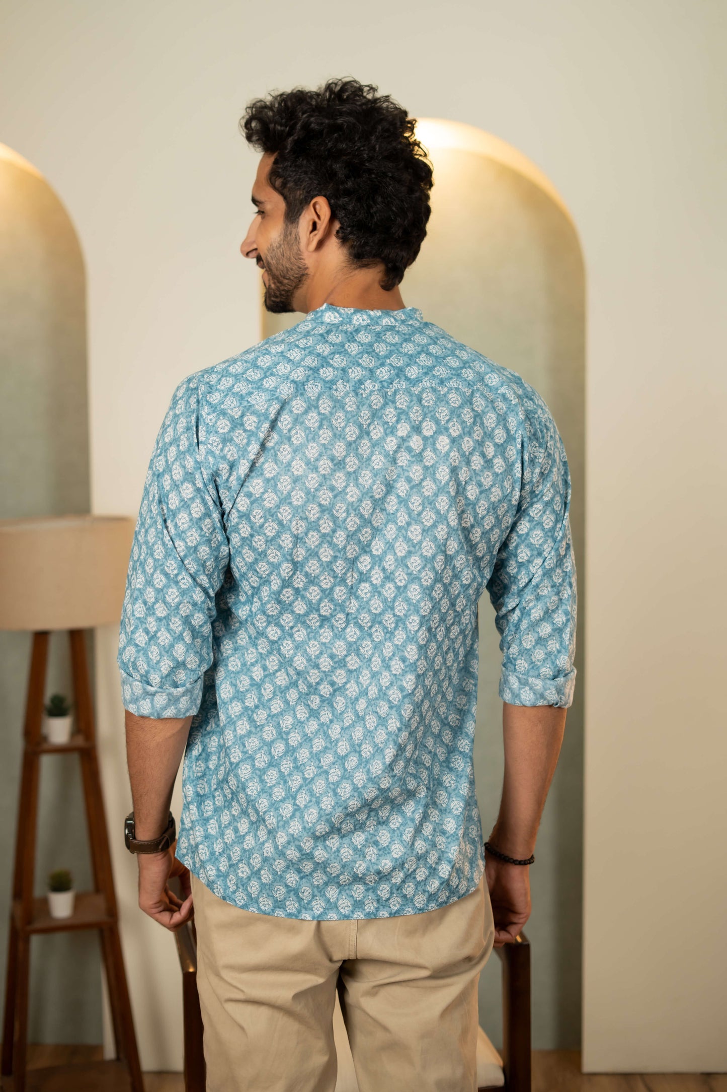 The Sky Blue Short Kurta With Floral Butti Print