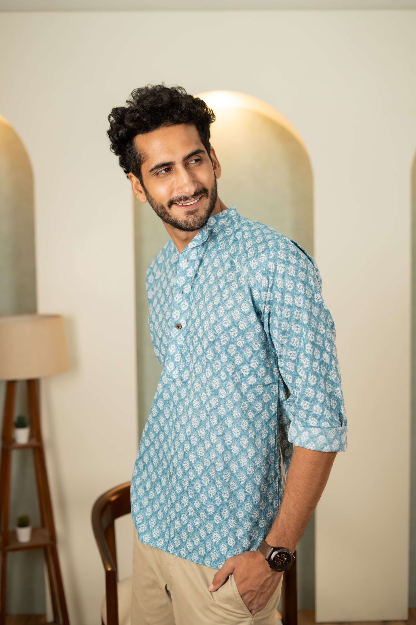 The Sky Blue Short Kurta With Floral Butti Print