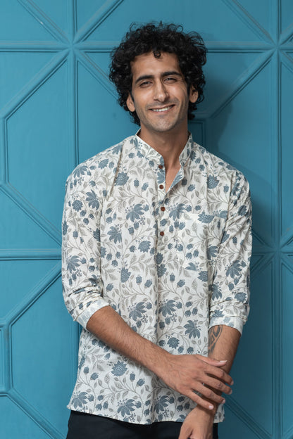 The White Short Kurta With All-Over Floral Print