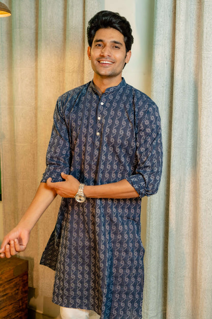 men in blue color kurta 