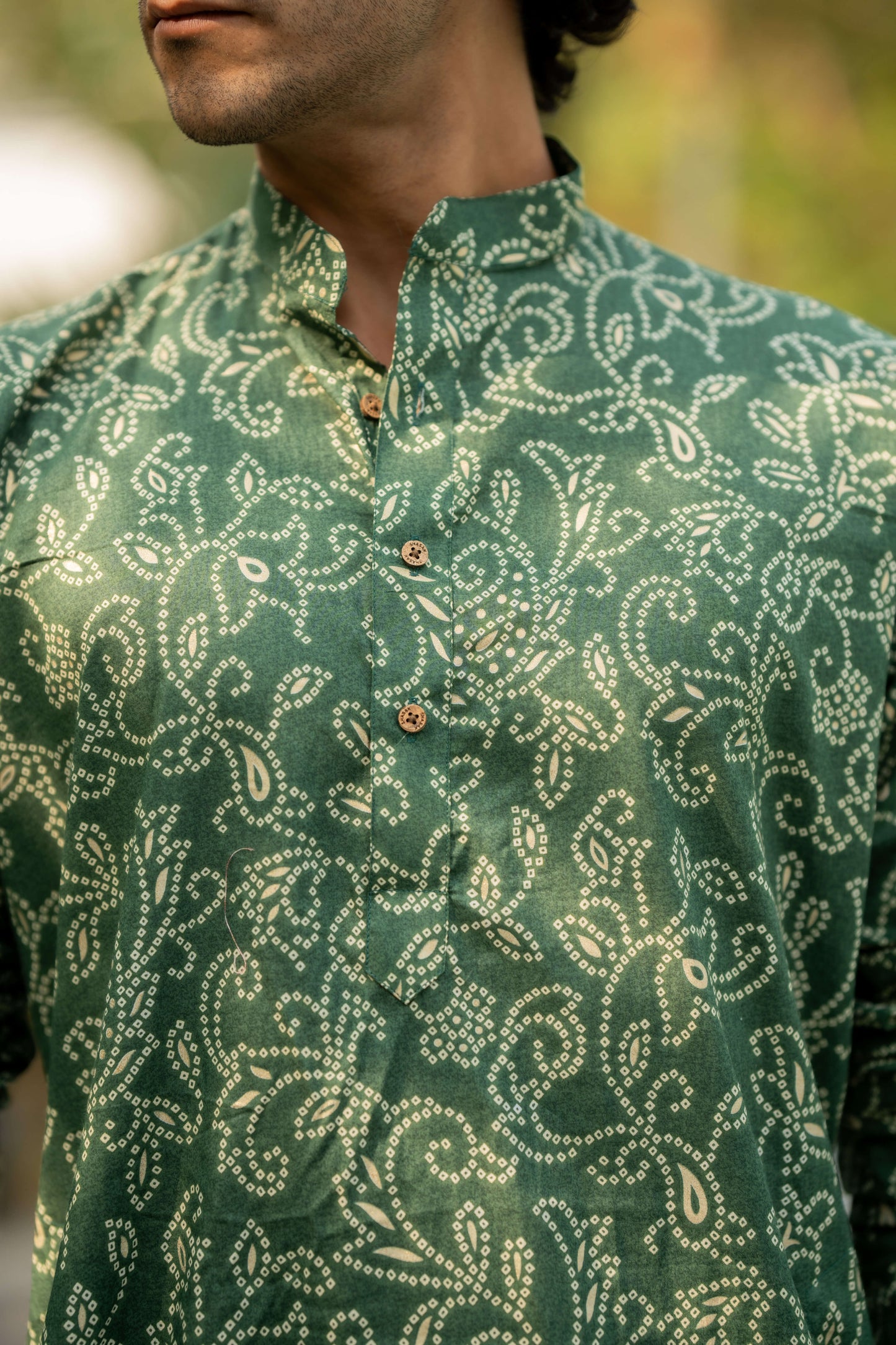 The Hunter Green Foil Print Long Kurta with Bandhani Print