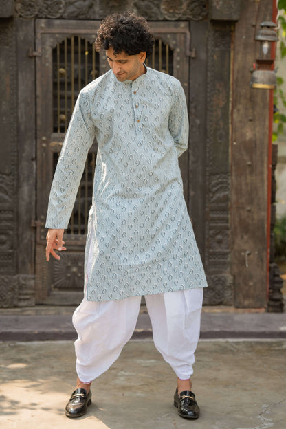 The Alice Blue Long Kurta with Butti Print