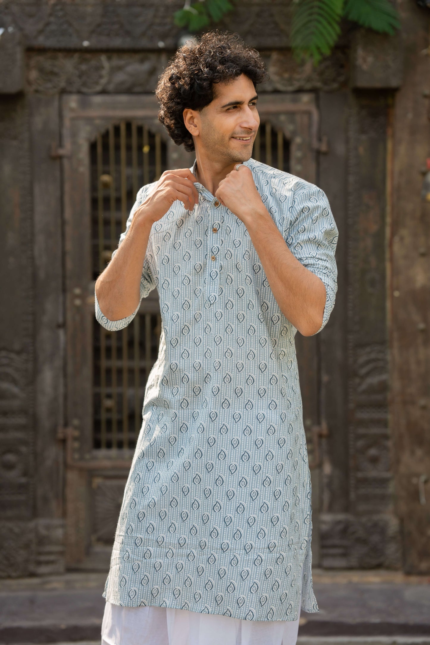 The Alice Blue Long Kurta with Butti Print