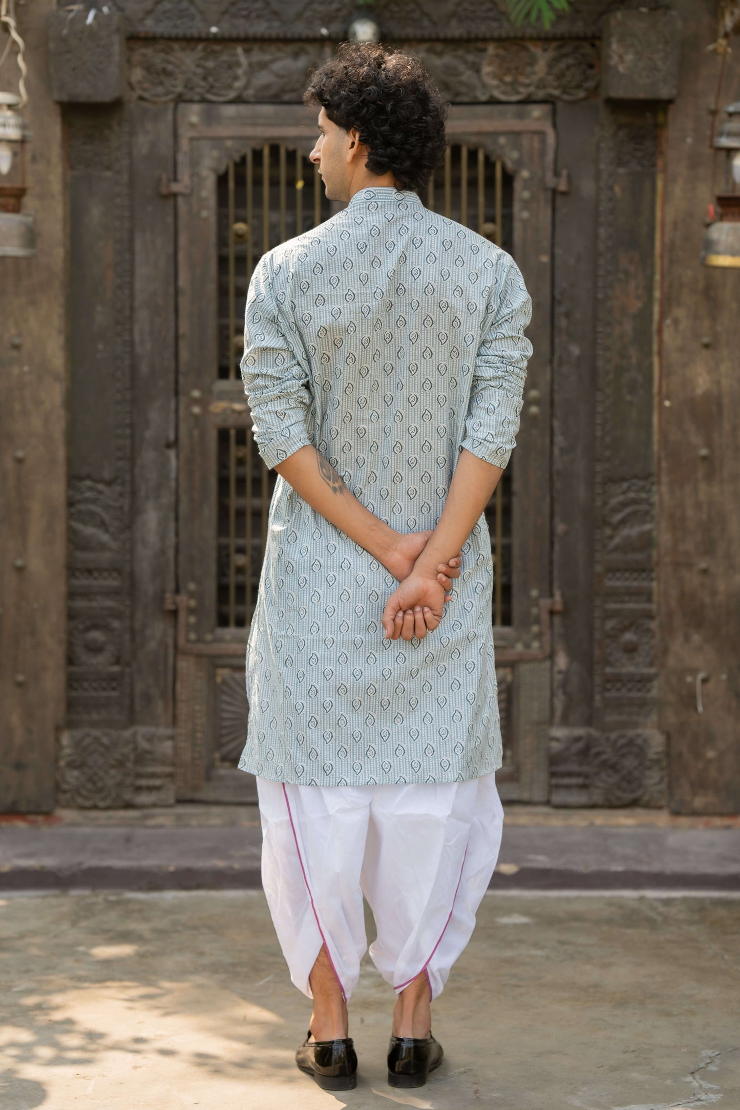 The Alice Blue Long Kurta with Butti Print