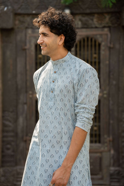 The Alice Blue Long Kurta with Butti Print