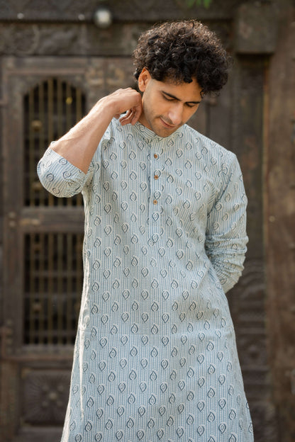 The Alice Blue Long Kurta with Butti Print