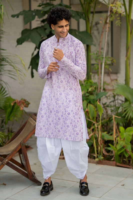 The Lavender Long Kurta with All Over Floral Print