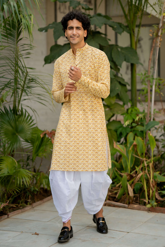 The Milky White Long Kurta with Zig Zag Design