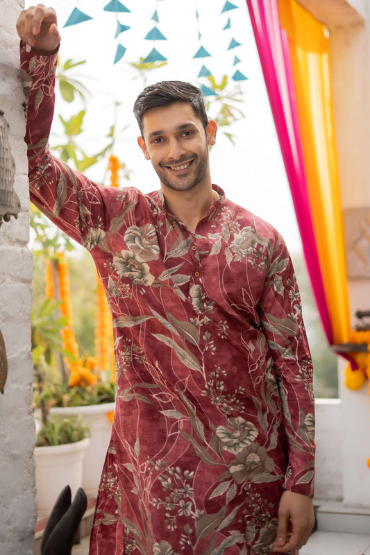 maroon kurta for men