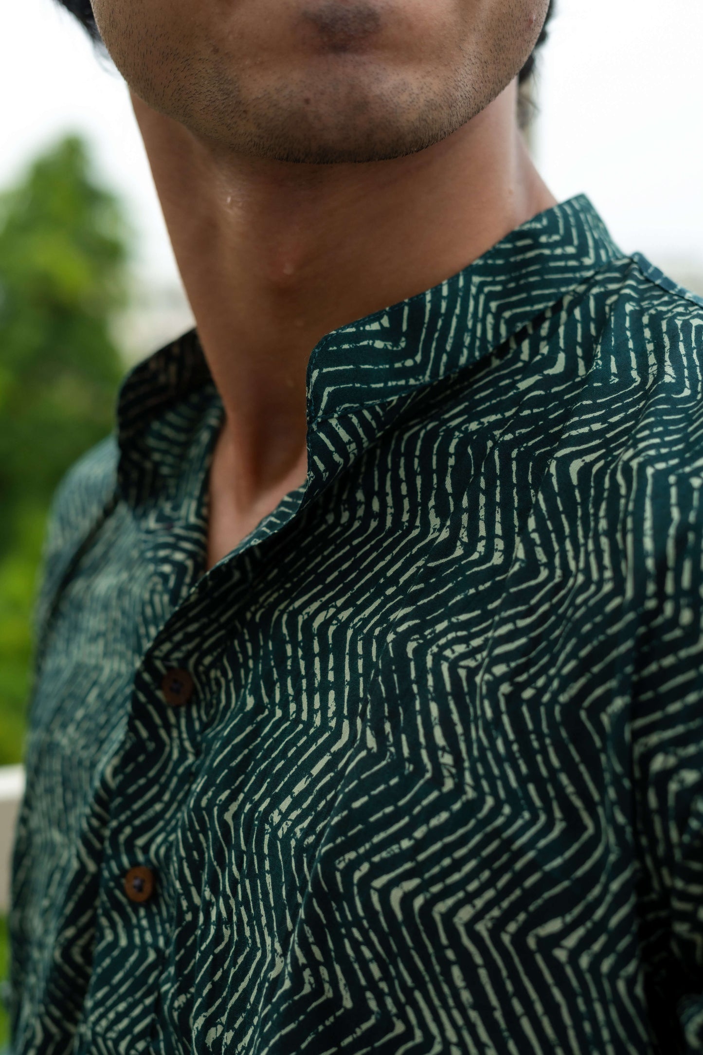 The Jungle Green Short Kurta With White Zig-Zag Print