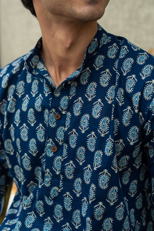 The Dark Blue Short Kurta With Floral Paisley Print