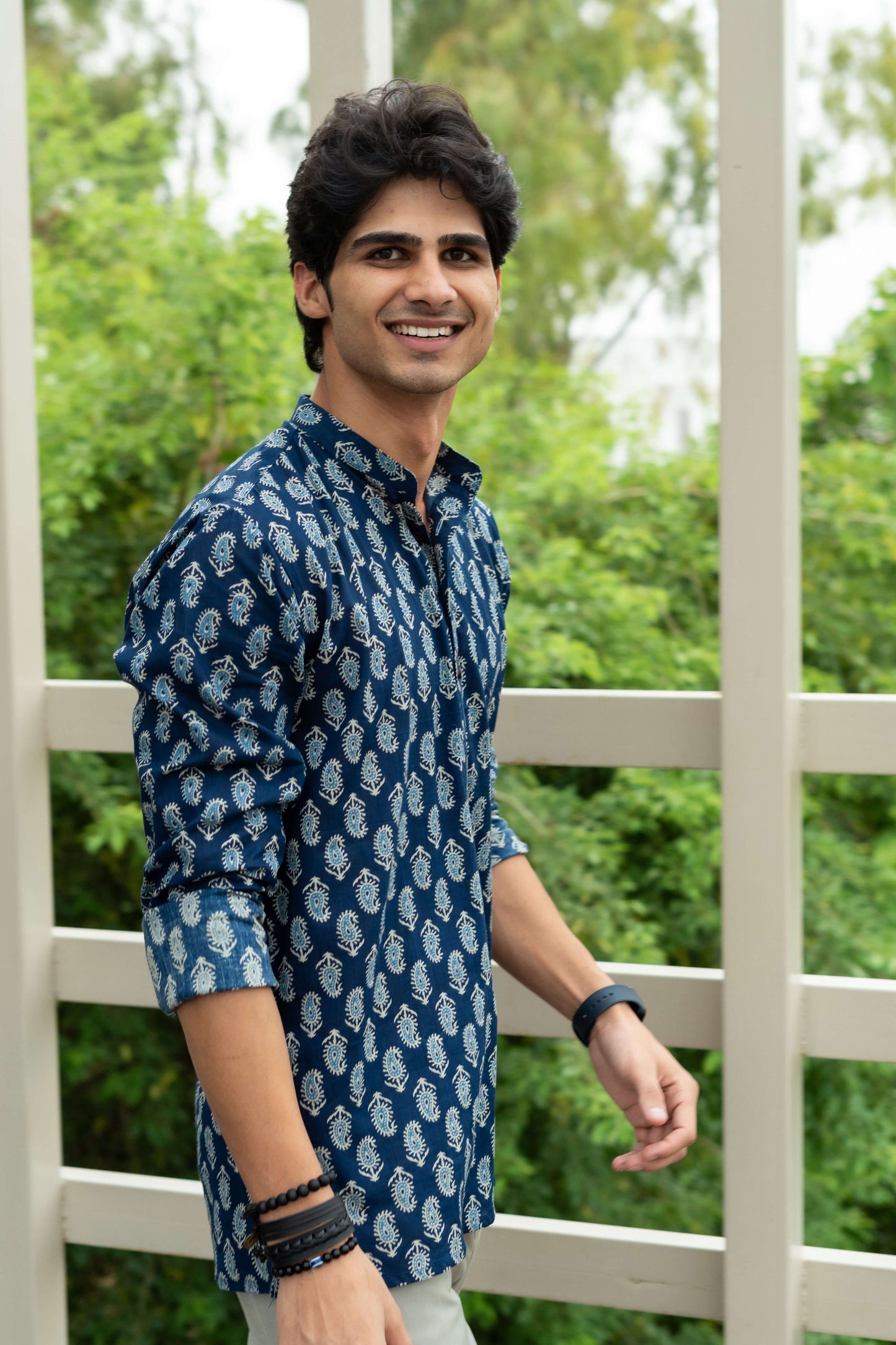 The Dark Blue Short Kurta With Floral Paisley Print