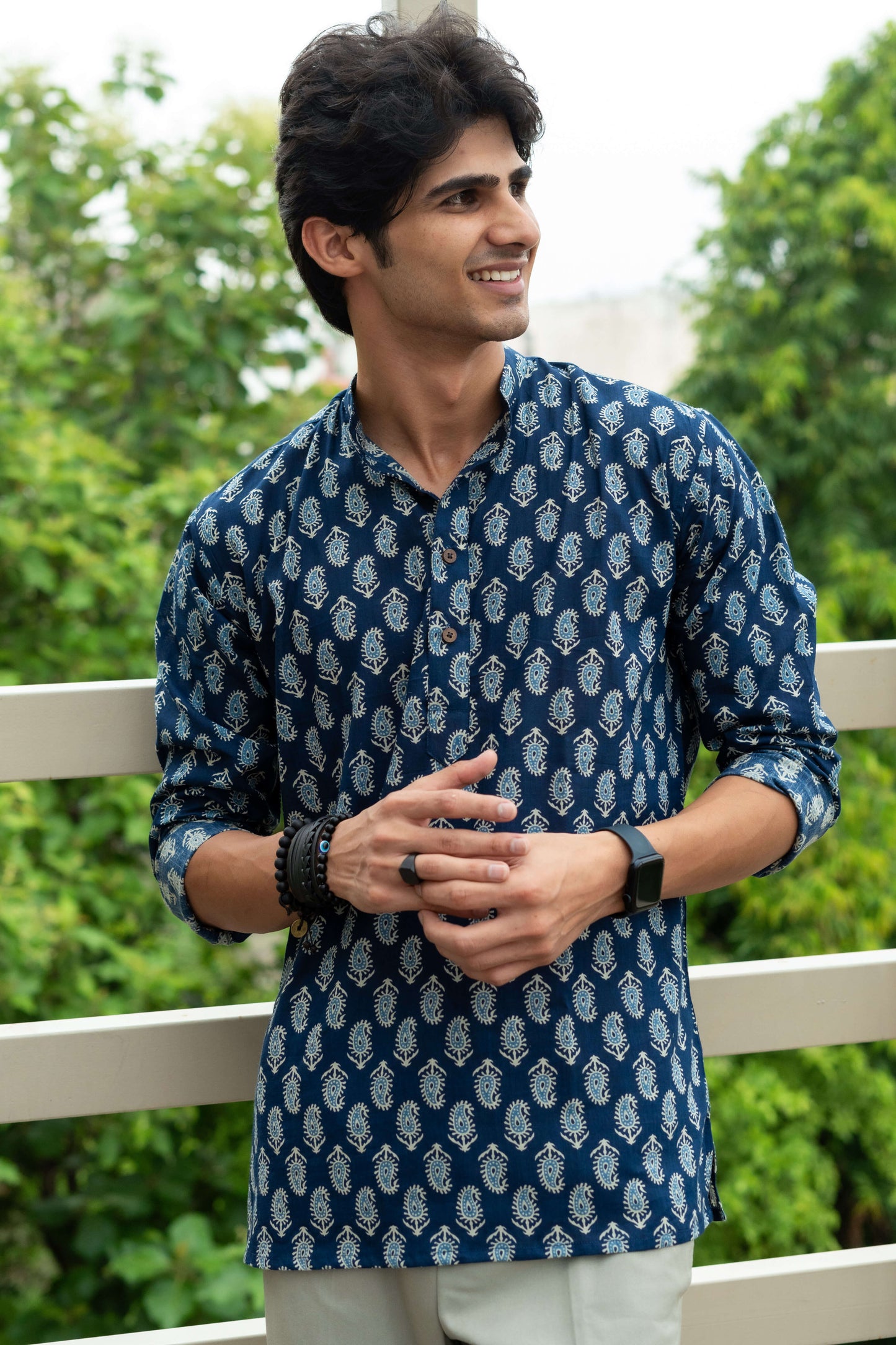 The Dark Blue Short Kurta With Floral Paisley Print