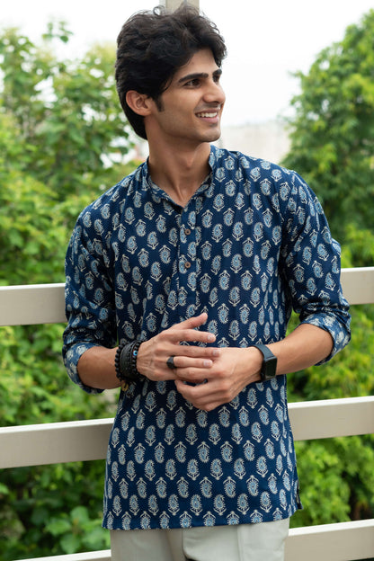 The Dark Blue Short Kurta With Floral Paisley Print