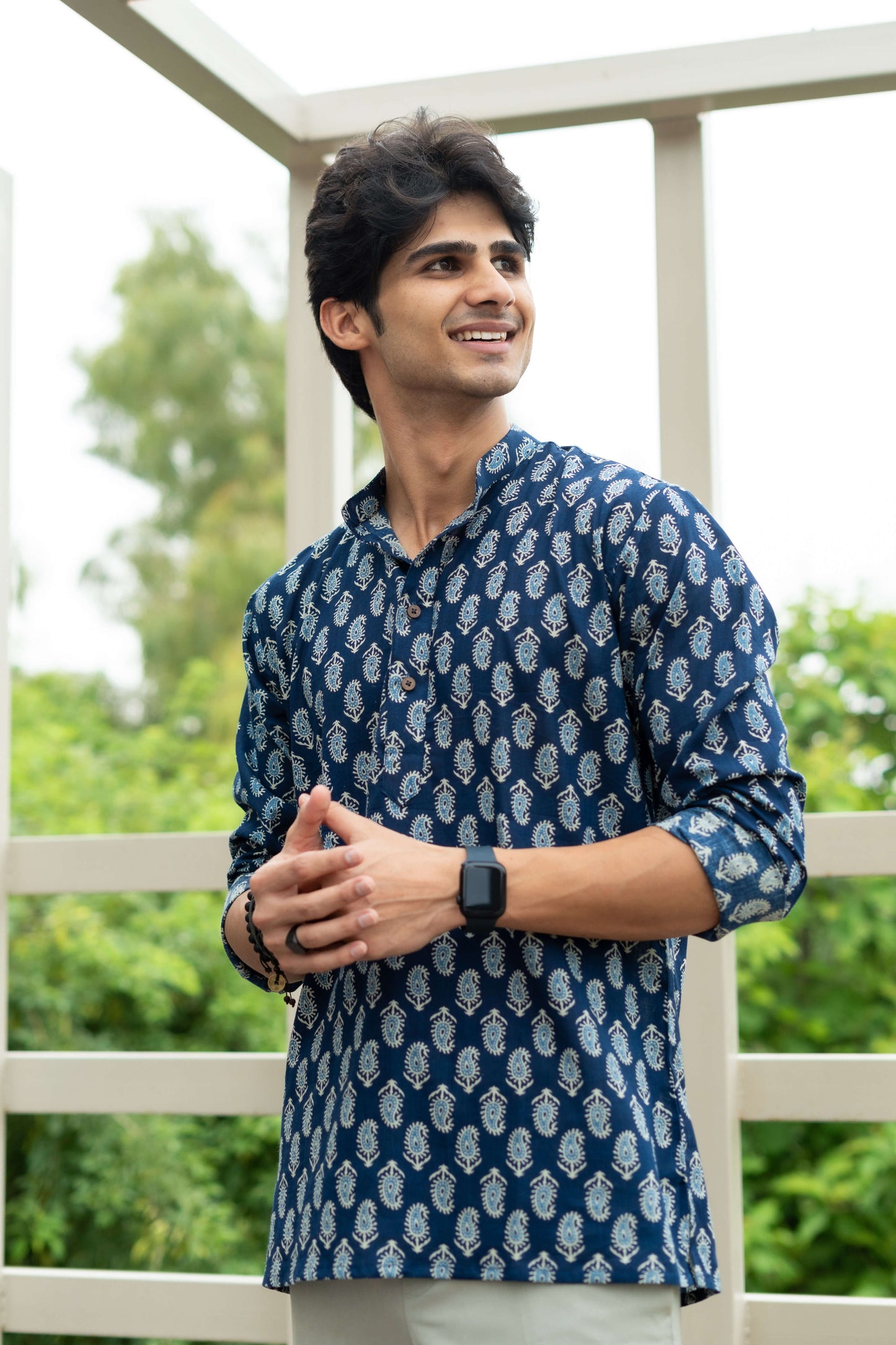 The Dark Blue Short Kurta With Floral Paisley Print