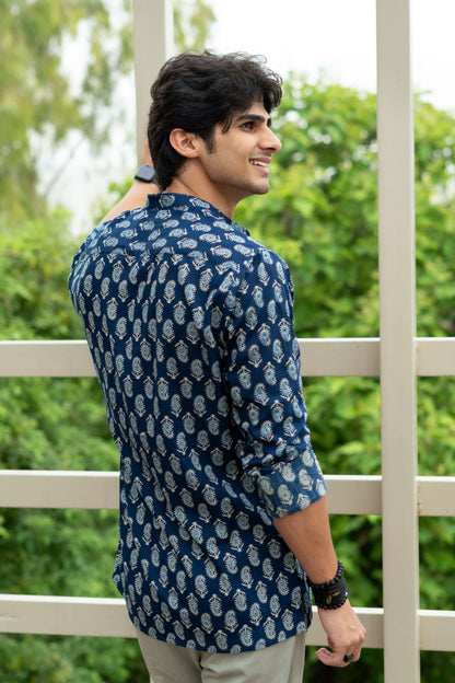 The Dark Blue Short Kurta With Floral Paisley Print